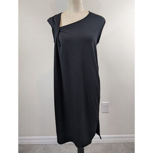 Tahari Sleeveless Dress Black XS Asymmetrical Midi Length Stretch Shift LBD